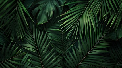 A lush arrangement of green palm leaves creating a vibrant and tropical backdrop.