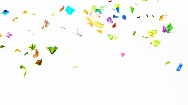 Confetti style happy birthday video with zoom out camera movement, three-point lighting, and animated confetti on a white background