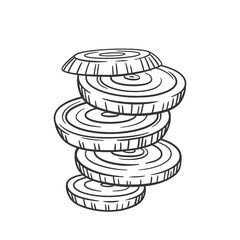 Bunch of onion round slices isolated on white. Sketch onion illustration. Vector onion rings.