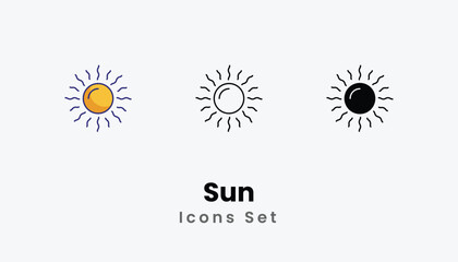 Sun Icons thin line and glyph vector icon stock illustration