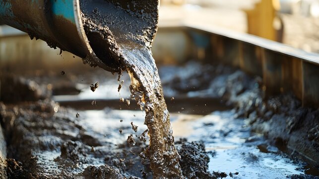 74. A close-up of sludge being poured into a dewatering system