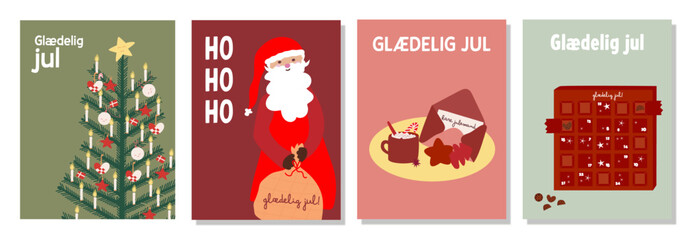 Danish Christmas cards. Minimal art banner, poster, cover templates.
