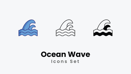 Ocean Wave Icons thin line and glyph vector icon stock illustration