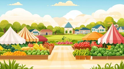 Rural market with vibrant produce stalls, community trade, and local food systems