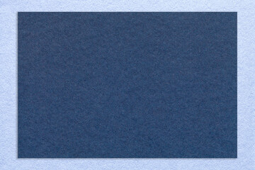 Fototapeta premium Texture craft navy blue paper background with sky border, macro. Structure vintage kraft denim cardboard
