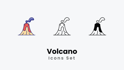 Volcano Icons thin line and glyph vector icon stock illustration