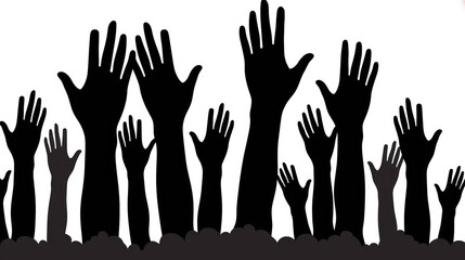 Silhouetted Hands Raised Against a Bright Background Representing Unity, Empowerment, Activism, and Celebration in a Diverse Community Context for Abstract Conceptual Use