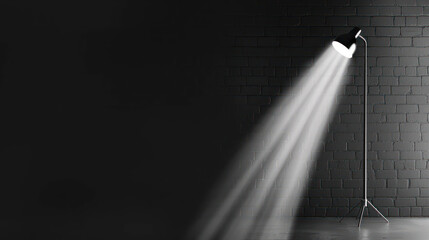 A Minimalistic Studio with Single Spotlight Illuminating a Dark Wall, Creating Dramatic Shadows and a Stylish Atmosphere for Innovative Design Projects