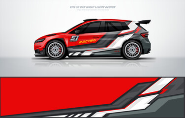 Fototapeta premium Racing Car branding mockup with racing wrap decal or livery design, Hatchback wrap design 