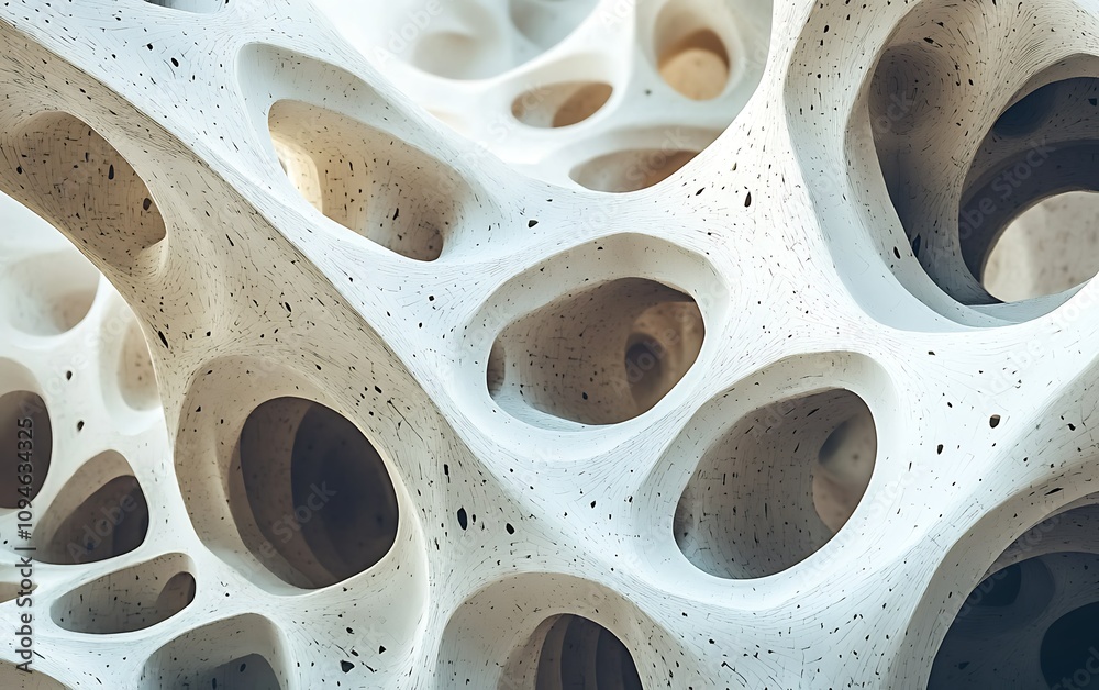 Fototapete abstract 3d rendering of a porous, organic structure with interconnected cavities and a textured sur