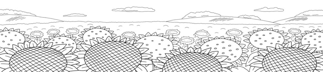 Sunflower field graphic black white landscape sketch illustration vector 