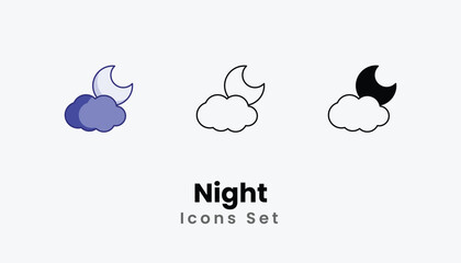 Night Icons thin line and glyph vector icon stock illustration