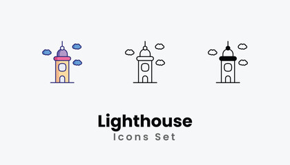 Lighthouse Icons thin line and glyph vector icon stock illustration