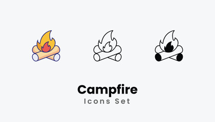 Campfire Icons thin line and glyph vector icon stock illustration