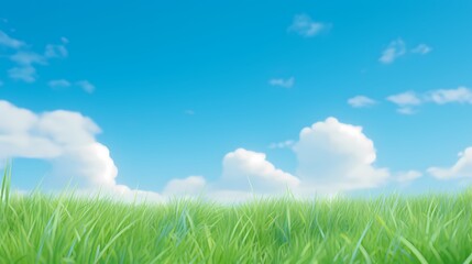 Obraz premium Blue sky white cloud green grass landscape illustration poster background