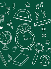 alarm clock school doodles for educational design vertical