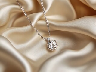 Fototapeta premium Elegant diamond necklace resting on luxurious silk fabric