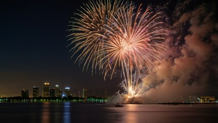 Fototapeta premium fireworks over the river