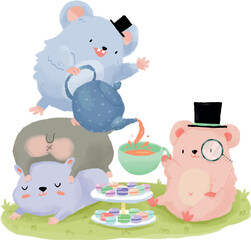 Hamsters Tea Party - children book illustration