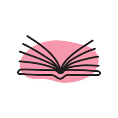 Doodle book icon handdrawn with thin line and colored with colorful blobs. Hardcover literature symbol isolated on white background. Vector illustration