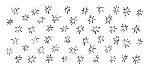 Hand drawn stars shapes with crayon and pencil textures set. Doodle flat star icons