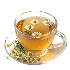 Chamomile-tea-in-glass-cup-transparent background