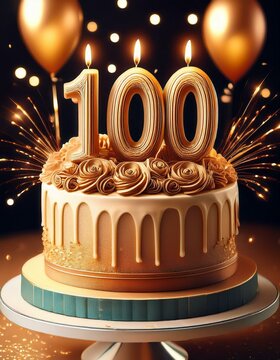 Beautiful birthday cake celebrating 100 years, anniversary or a milestone of 100
