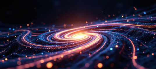 Abstract digital technology concept with neon lights and stars, futuristic and cool backdrop for presentations or videos.