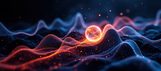 A dynamic abstract high-tech background with vibrant colors and flowing patterns.