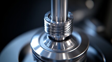 Close-up of a Shiny Metal Pipe Fitting with a Threaded Ring