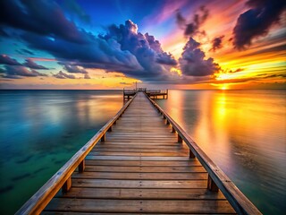 The long exposure captures the vibrant colors of the coastal scene.