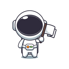Cute astronaut with flag cartoon vector illustration
