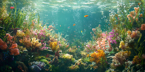 Naklejka premium Underwater world with corals and tropical fish