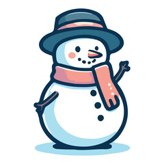 Snowman with hat and scarf, cartoon character. Merry Christmas and happy new year