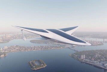 CitySail A futuristic wing shaped flying machine with a solar pa