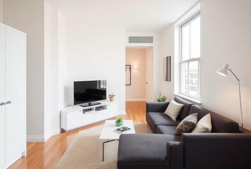 Fototapeta premium Minimalist Studio Apartment Multi functional furniture and a coh