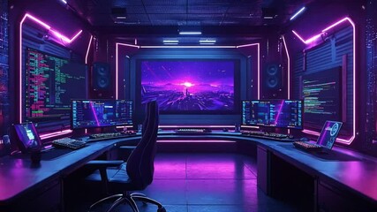 purple gaming streaming room video background - Powered by Adobe