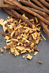 Glycyrrhiza glabra - Dried medicinal licorice sticks.