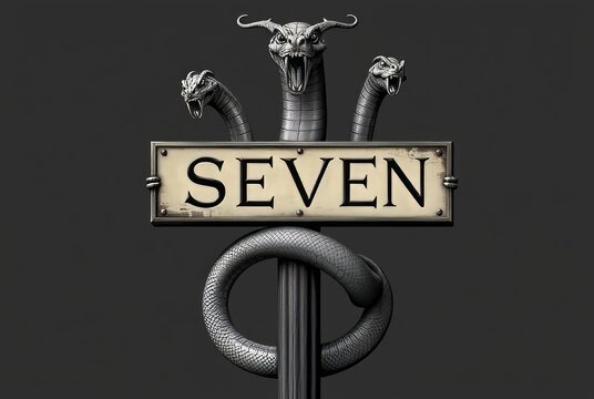 _ .  (SEVEN) - A seven-headed serpent coiled around a sign that