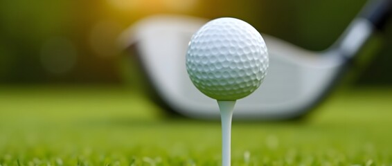 Golf Ball on Tee at Sunset – Focused Shot of Golfing Equipment and Sport Lifestyle