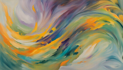 abstract painting with vibrant color palette of yellow, orange, green, purple, and white. can be use Interior design Wall art, Graphic design: Website backgrounds, social media graphics, brochures 