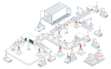 Automated Warehouse Robots and Smart Warehouse Technology concept with Agv robots, Warehouse Automation System and Automated inventory control platforms. Vector illustration EPS 10