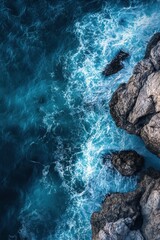 Aerial View of Turquoise Sea and Rocks