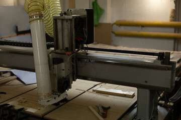 Cutting table. Plywood trimming. Machine details.