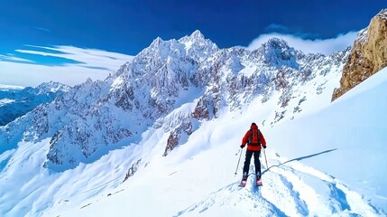 Winter adventure in the mountains with friends on a bright sunny day
