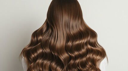 Fototapeta premium Beautiful model girl with Brown hair strand,silky healthy chestnut wavy hair strand isolated on white background,hair wavy ribbon, with smooth texture,vibrant shine,brunette hairpiece, hairy ribbon.