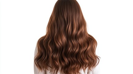 Fototapeta premium Beautiful model girl with Brown hair strand,silky healthy chestnut wavy hair strand isolated on white background,hair wavy ribbon, with smooth texture,vibrant shine,brunette hairpiece, hairy ribbon.