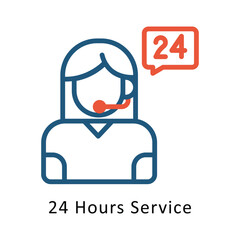 24 Hours Service vector Two Colors Cricle Outline Icon.  Eps 10 file