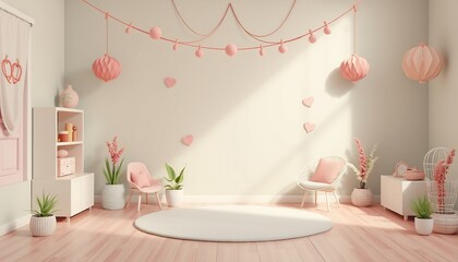 A light and airy living room with pink accents.