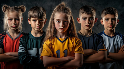 Youth athletes display determination and teamwork in sports uniforms